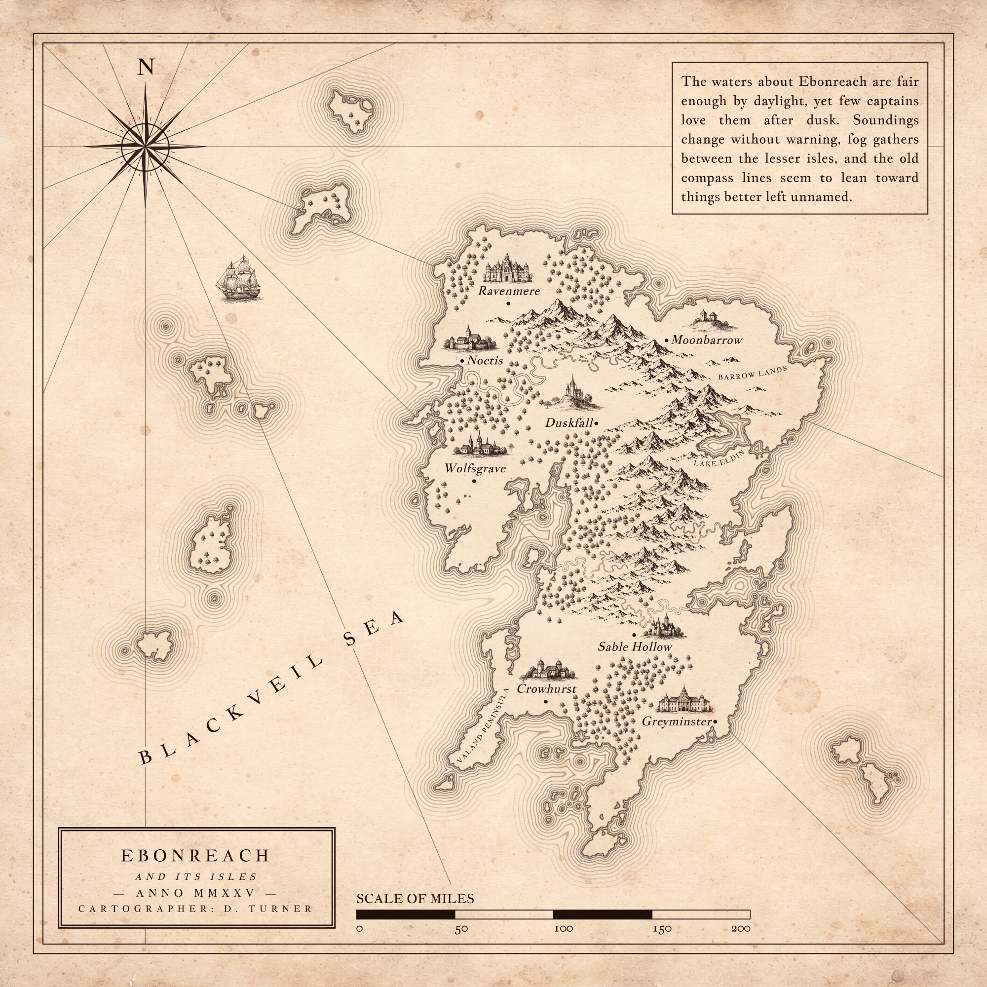 Antique fantasy world map created in Nova Terra