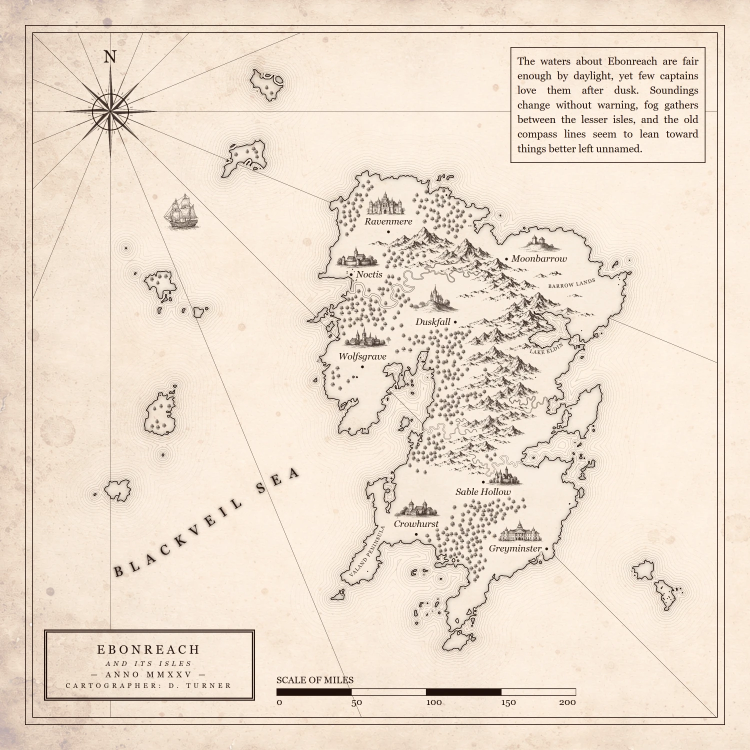 Parchment-style map of Ebonreach
